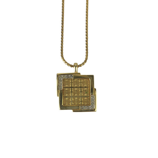 GIVENCHY ジバンシィ ネックレス スクエア プレート ゴールド系 メタル ラインストーン レディース ヴィンテージ 美品