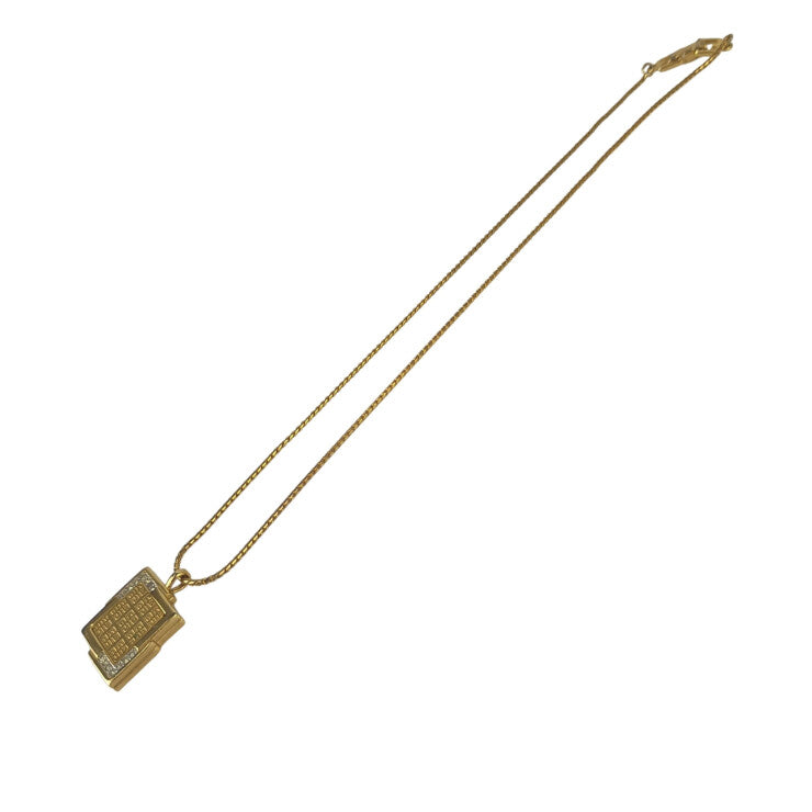 GIVENCHY ジバンシィ ネックレス スクエア プレート ゴールド系 メタル ラインストーン レディース ヴィンテージ 美品