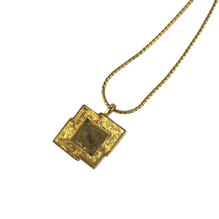 GIVENCHY ジバンシィ ネックレス スクエア プレート ゴールド系 メタル ラインストーン レディース ヴィンテージ 美品