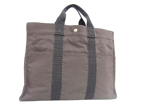 HERMES エルメス トートバッグ エールライン トートMM グレー キャンバス ユニセックス シルバー金具 美品