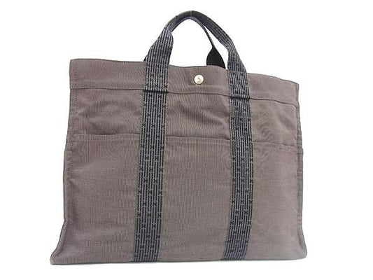 HERMES エルメス トートバッグ エールライン トートMM グレー キャンバス ユニセックス シルバー金具 美品