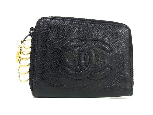 CHANEL シャネル キーケース ココマーク ブラック キャビアスキン ユニセックス ラウンドファスナー 6連 ゴールド金具