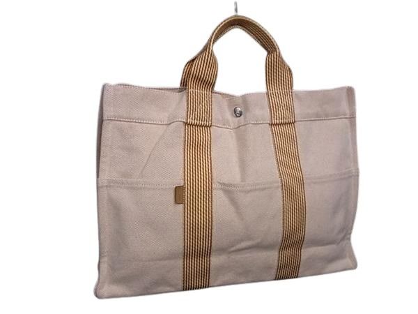 HERMES エルメス トートバッグ ニューフールトゥ トートMM オレンジ系 キャンバス レディース 美品