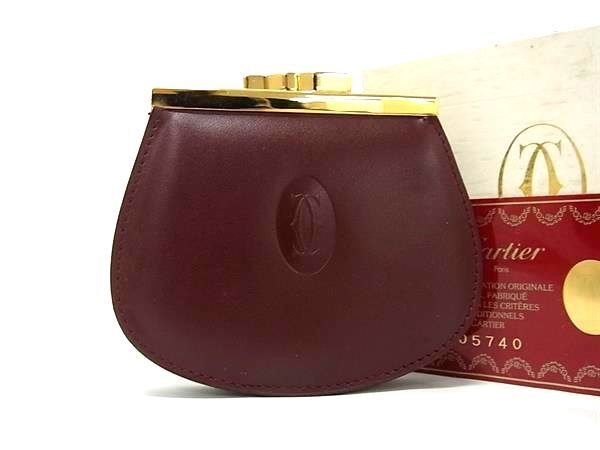 Cartier カルティエ コインケース マストライン ボルドー レザー レディース がま口 ゴールド金具