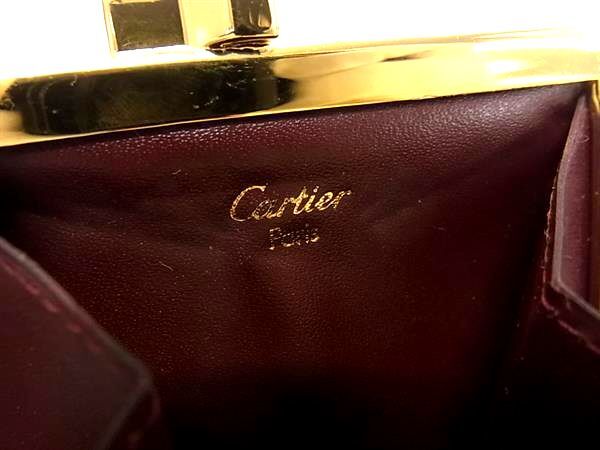 Cartier カルティエ コインケース マストライン ボルドー レザー レディース がま口 ゴールド金具