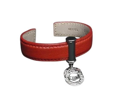 BVLGARI ブルガリ バングル ドッピオトンド レッド レザー レディース シルバー金具 美品