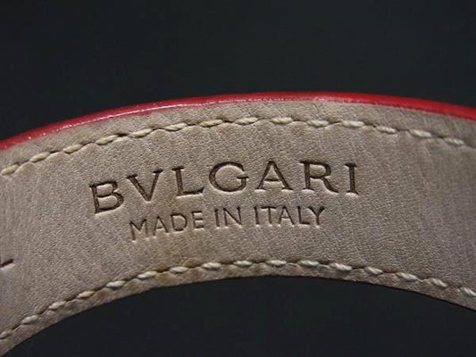 BVLGARI ブルガリ バングル ドッピオトンド レッド レザー レディース シルバー金具 美品
