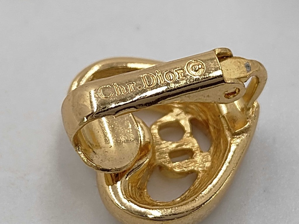ChristianDior クリスチャンディオール イヤリング ゴールド メタル ラインストーン レディース ハート CDロゴ 美品