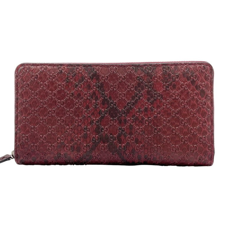 GUCCI グッチ 財布 マイクログッチシマ 307987 ワインレッド パイソン×レザー ユニセックス ラウンドファスナー長財布 超美品