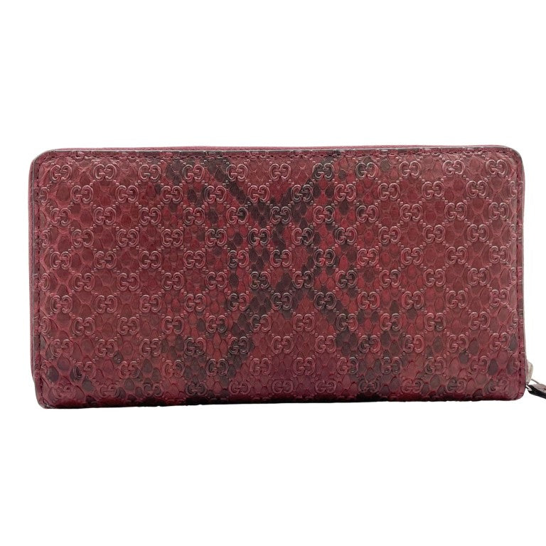 GUCCI グッチ 財布 マイクログッチシマ 307987 ワインレッド パイソン×レザー ユニセックス ラウンドファスナー長財布 超美品