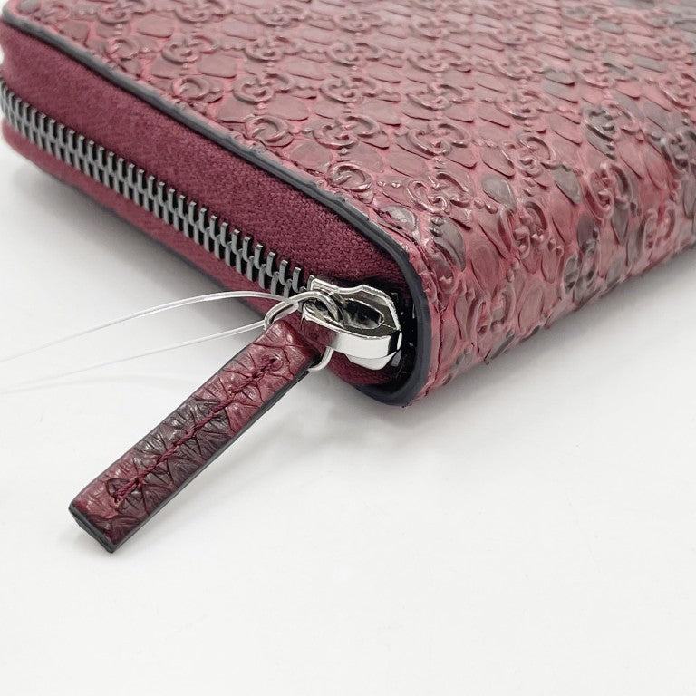 GUCCI グッチ 財布 マイクログッチシマ 307987 ワインレッド パイソン×レザー ユニセックス ラウンドファスナー長財布 超美品