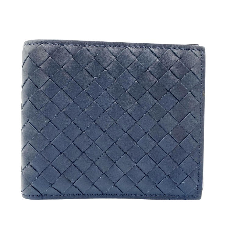 BOTTEGA VENETA ボッテガヴェネタ 財布 イントレチャート 113993 ブルー カーフ メンズ 2つ折り財布 超美品