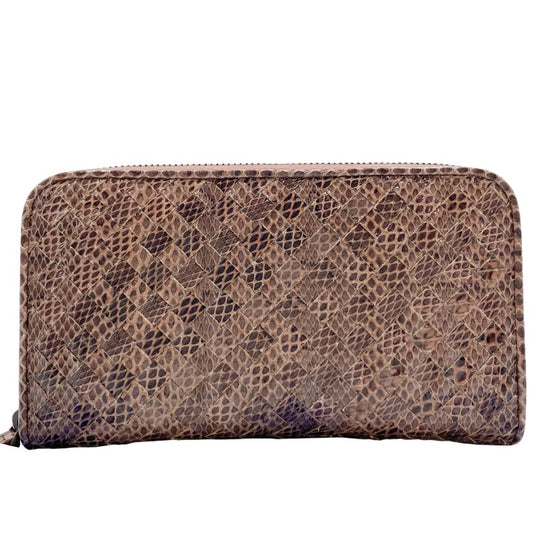 BOTTEGA VENETA ボッテガヴェネタ 財布 イントレチャート アイヤーズ ベージュ系 パイソン ユニセックス ラウンドファスナー長財布 美品
