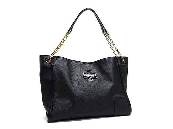 TORY BURCH トリーバーチ トートバッグ ブリテン コレクション ブラック系 PVC レディース チェーン ゴールド金具 超美品
