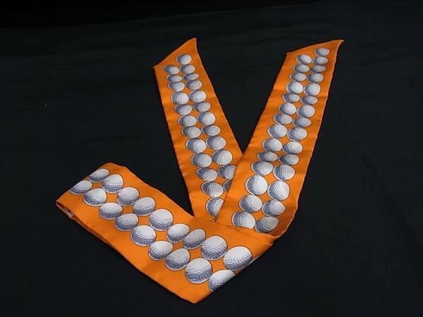 HERMES エルメス リボンスカーフ ツイリー オレンジ系 シルク100% レディース BALLS DE GOLF 超美品