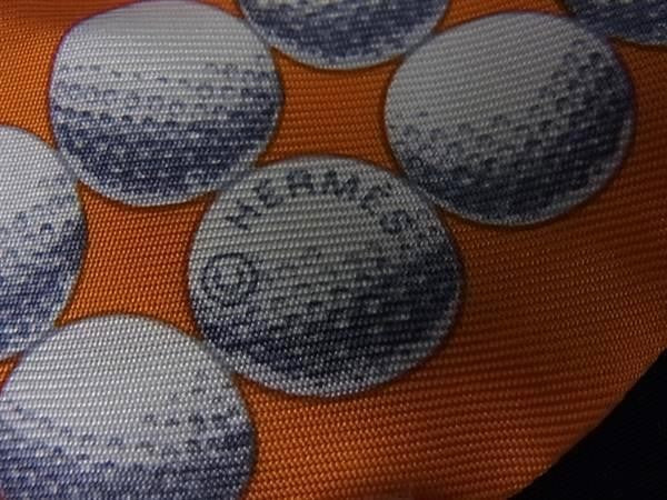 HERMES エルメス リボンスカーフ ツイリー オレンジ系 シルク100% レディース BALLS DE GOLF 超美品