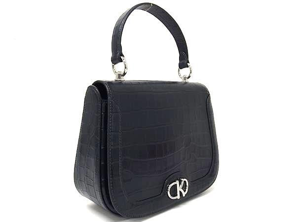 KATE SPADE ケイトスペード ハンドバッグ KF524 ネイビー系 クロコダイル型押しレザー レディース 2WAY ショルダーバッグ シルバー金具 超美品