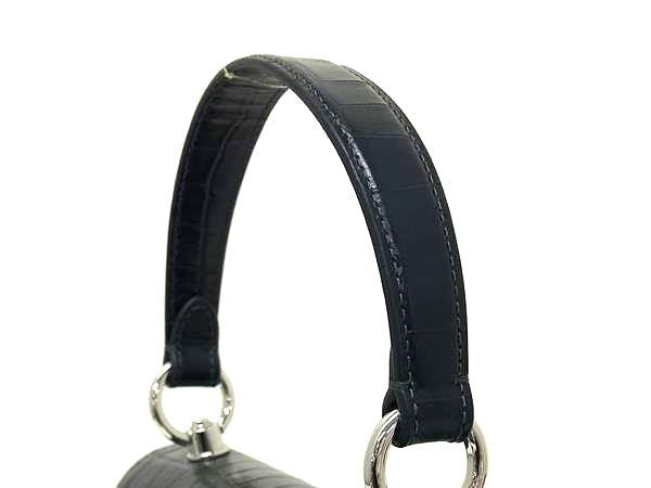 KATE SPADE ケイトスペード ハンドバッグ KF524 ネイビー系 クロコダイル型押しレザー レディース 2WAY ショルダーバッグ シルバー金具 超美品