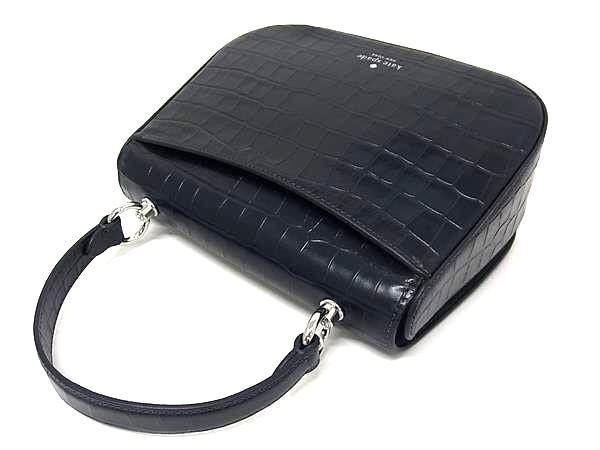 KATE SPADE ケイトスペード ハンドバッグ KF524 ネイビー系 クロコダイル型押しレザー レディース 2WAY ショルダーバッグ シルバー金具 超美品
