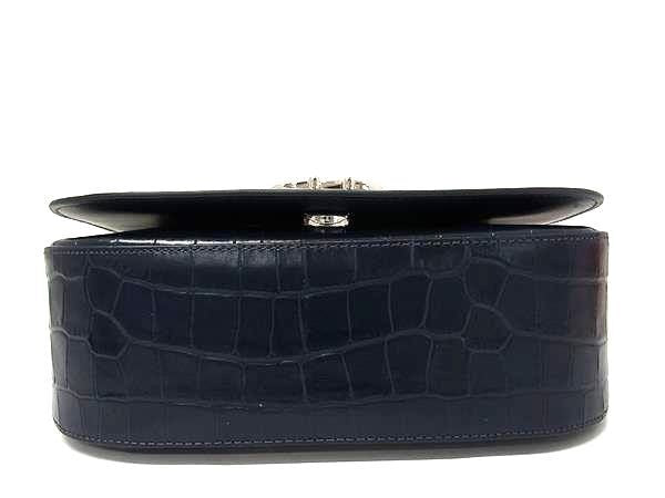 KATE SPADE ケイトスペード ハンドバッグ KF524 ネイビー系 クロコダイル型押しレザー レディース 2WAY ショルダーバッグ シルバー金具 超美品