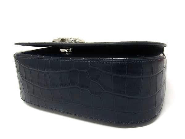 KATE SPADE ケイトスペード ハンドバッグ KF524 ネイビー系 クロコダイル型押しレザー レディース 2WAY ショルダーバッグ シルバー金具 超美品