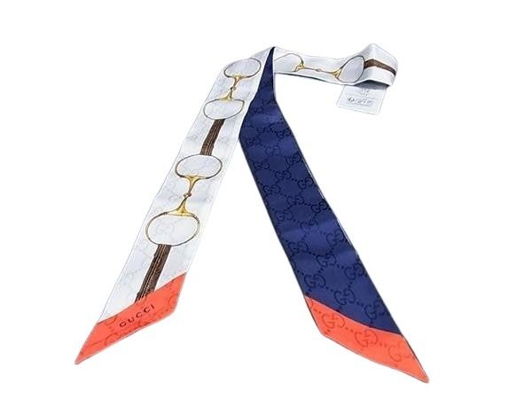 GUCCI グッチ リボンスカーフ ネックボウ 774803 マルチカラー系 シルク100% レディース ホースビット GG柄 新古品未使用品
