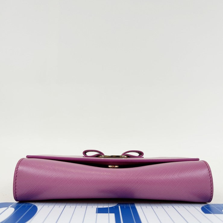 Salvatore Ferragamo フェラガモ ショルダーバッグ ヴァラリボン AU-22/C490 ピンク系 レザー レディース チェーン ゴールド金具 美品