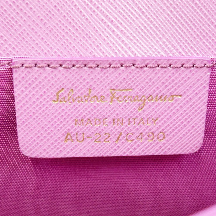 Salvatore Ferragamo フェラガモ ショルダーバッグ ヴァラリボン AU-22/C490 ピンク系 レザー レディース チェーン ゴールド金具 美品