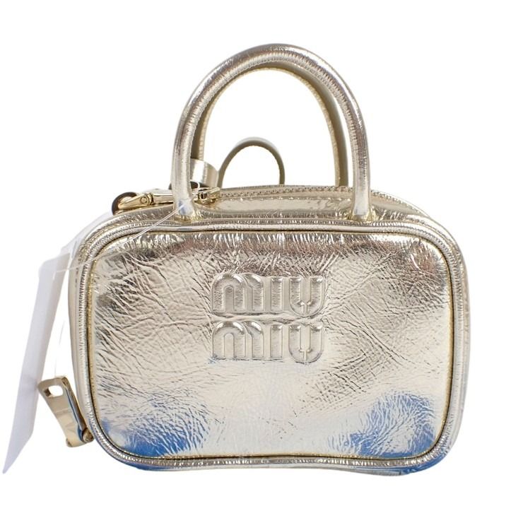 miu miu ミュウミュウ バッグチャーム マイクロバッグチャーム 5NR036 ゴールド系 レザー レディース ミニ 美品