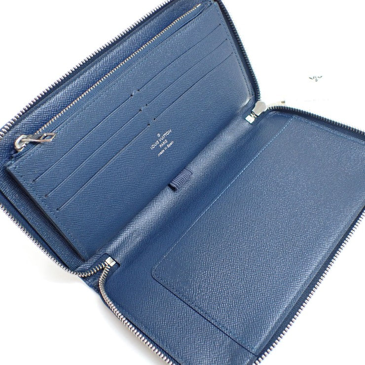 LOUIS VUITTON ルイヴィトン 長財布 ジッピー オーガナイザー M30515 ブルーマリーヌ(ネイビー系) タイガ メンズ ラウンドファスナー トラベルケース シルバー金具 美品
