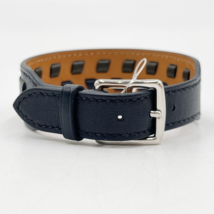 HERMES エルメス ブレスレット エトリヴィエール ダービー ブラック カーキ系 カーフ レディース シルバー金具