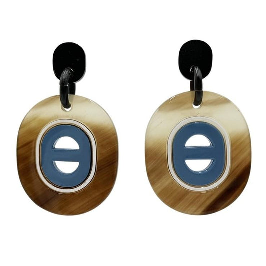 HERMES エルメス ピアス フィデリオヴィラージュPM ブラウン系 ブルー系 バッファローホーン レディース