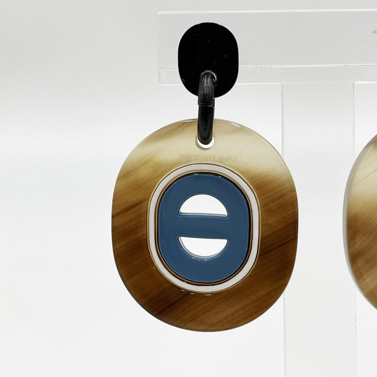HERMES エルメス ピアス フィデリオヴィラージュPM ブラウン系 ブルー系 バッファローホーン レディース