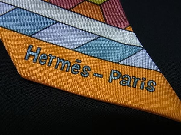 HERMES エルメス リボンスカーフ ツイリー Les Murmures De La foret 森のささやき オレンジ系×マルチカラー シルク100% レディース 美品