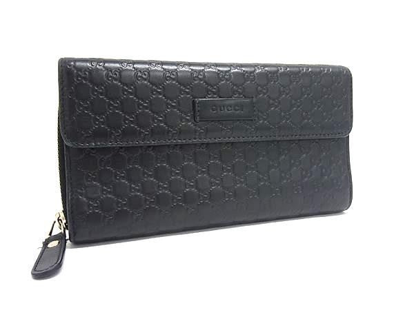 GUCCI グッチ 長財布 マイクログッチシマ ジップアラウンド ウォレット 449364 ブラック系 レザー ユニセックス フラップ 二つ折り財布 ラウンドファスナー 美品