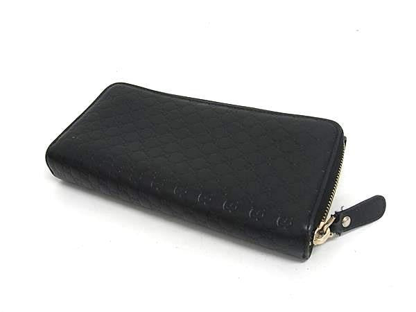 GUCCI グッチ 長財布 マイクログッチシマ ジップアラウンド ウォレット 449364 ブラック系 レザー ユニセックス フラップ 二つ折り財布 ラウンドファスナー 美品
