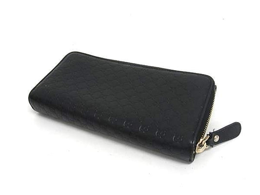 GUCCI グッチ 長財布 マイクログッチシマ ジップアラウンド ウォレット 449364 ブラック系 レザー ユニセックス フラップ 二つ折り財布 ラウンドファスナー 美品