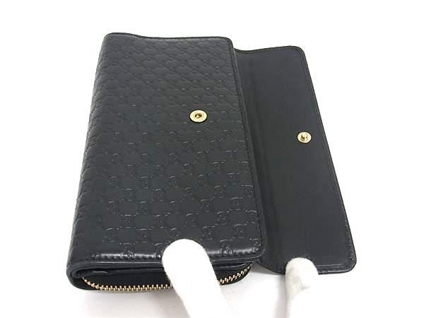 GUCCI グッチ 長財布 マイクログッチシマ ジップアラウンド ウォレット 449364 ブラック系 レザー ユニセックス フラップ 二つ折り財布 ラウンドファスナー 美品