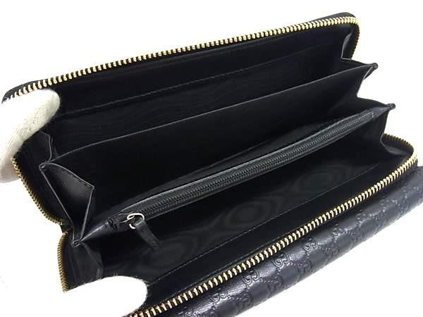 GUCCI グッチ 長財布 マイクログッチシマ ジップアラウンド ウォレット 449364 ブラック系 レザー ユニセックス フラップ 二つ折り財布 ラウンドファスナー 美品