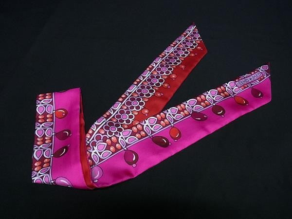 HERMES エルメス リボンスカーフ ツイリー PARURES DES MAHARAJAS マハラジャの装身具 H063254S 06 フューシャ マルチカラー系 シルク100％ レディース 超美品