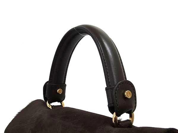 SalvatoreFerragamo フェラガモ ハンドバッグ ガンチーニ EZ-21 E788 ブラウン系 ムートン × レザー レディース 2WAY ショルダーバッグ ゴールド金具 美品