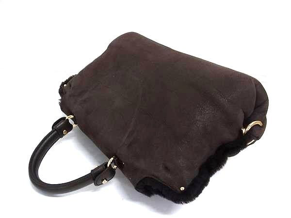 SalvatoreFerragamo フェラガモ ハンドバッグ ガンチーニ EZ-21 E788 ブラウン系 ムートン × レザー レディース 2WAY ショルダーバッグ ゴールド金具 美品