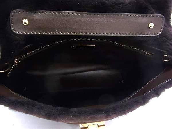 SalvatoreFerragamo フェラガモ ハンドバッグ ガンチーニ EZ-21 E788 ブラウン系 ムートン × レザー レディース 2WAY ショルダーバッグ ゴールド金具 美品