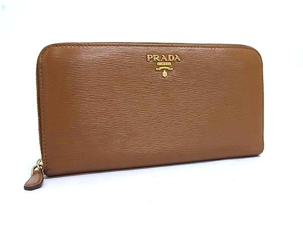 PRADA プラダ 長財布 ジップアラウンド ウォレット 1ML506 ブラウン系 レザー レディース ラウンドファスナー ゴールド金具 美品