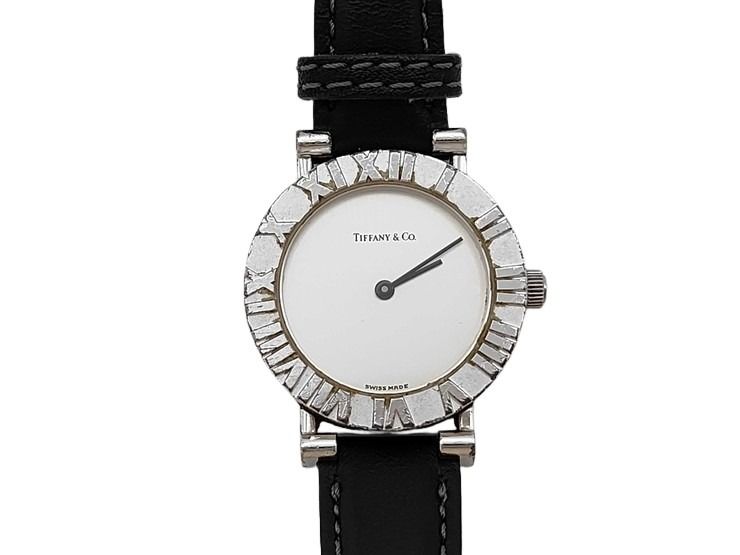 Tiffany&Co. ティファニー 腕時計 アトラス L0640 シルバー ブラック系 SV925 レザー レディース 2針 クオーツ 美品