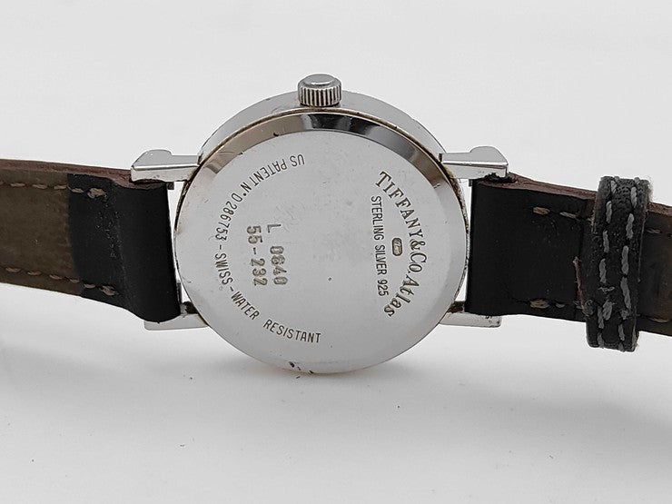 Tiffany&Co. ティファニー 腕時計 アトラス L0640 シルバー ブラック系 SV925 レザー レディース 2針 クオーツ 美品