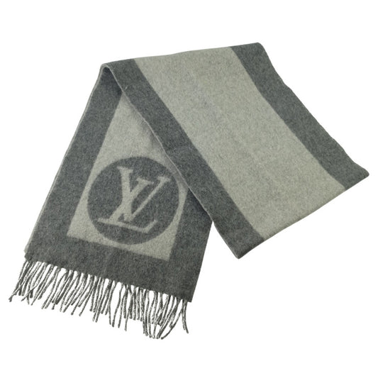 LOUIS VUITTON ルイヴィトン マフラー エシャルプ カーディフ M74205 グレー系 ウール75％ アンゴラ25％ ユニセックス フリンジ 美品