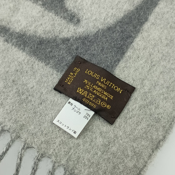 LOUIS VUITTON ルイヴィトン マフラー エシャルプ カーディフ M74205 グレー系 ウール75％ アンゴラ25％ ユニセックス フリンジ 美品