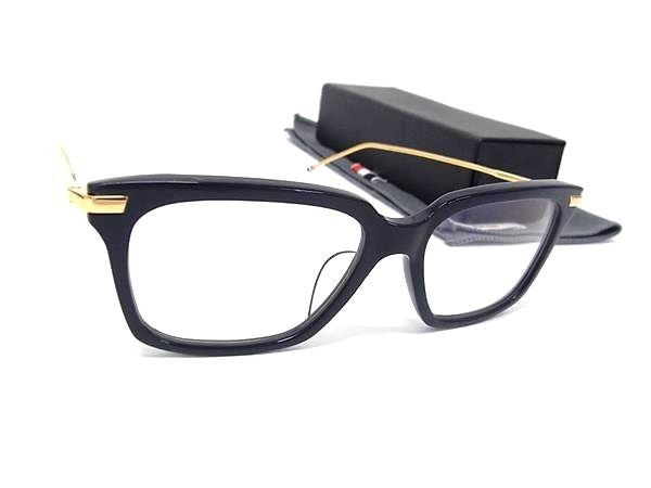 THOM BROWNE トム ブラウン メガネ メガネフレーム TB-701-D-NVY-GLD-53 ダークネイビー ゴールド系 アセテート メタル メンズ 伊達メガネ アイウェア 美品