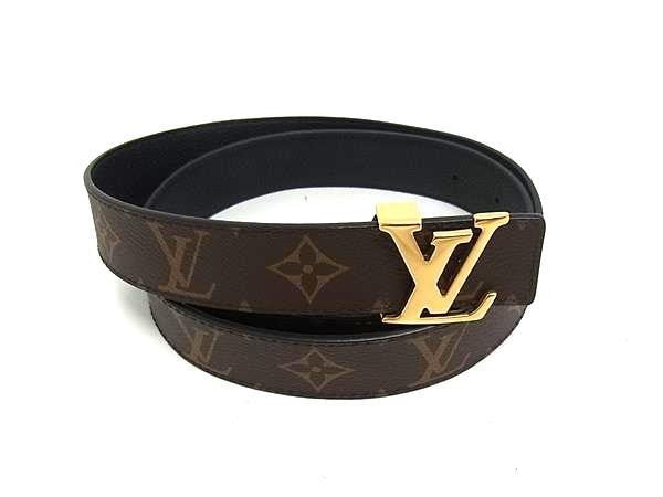 LOUIS VUITTON ルイヴィトン ベルト サンチュール LV イニシャル 30MM M0565V ブラウン ブラック系 PVC レザー レディース リバーシブル 美品